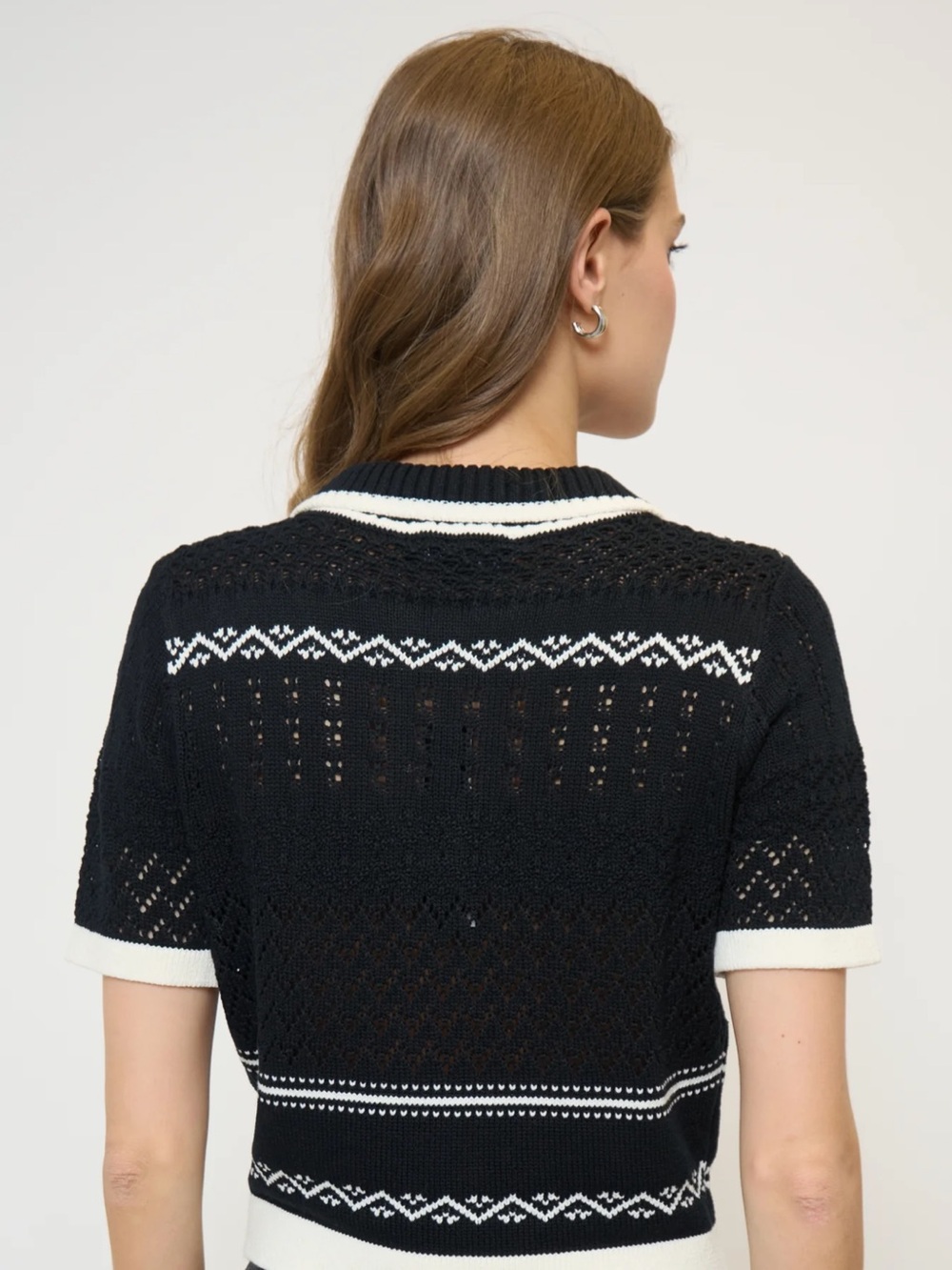 Central Park West Black Knit Polo with White Trim - Picture 2 of 6